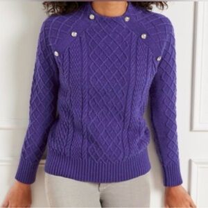 Talbots cable knit mock turtleneck purple sweater XLP